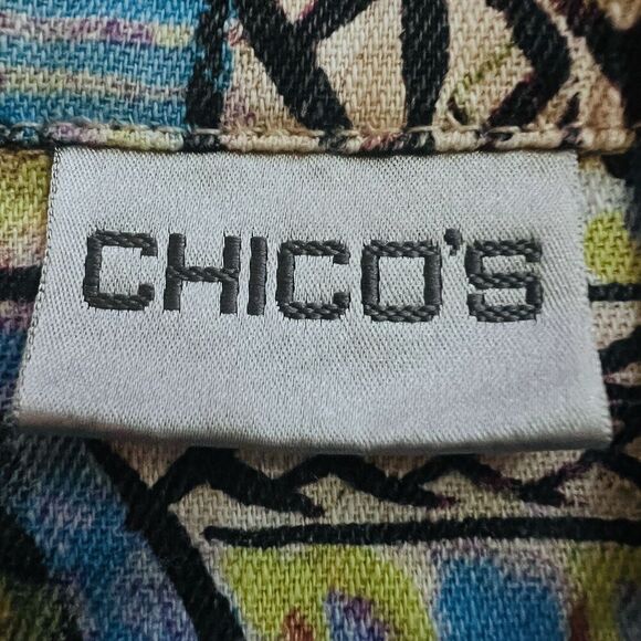 Chico's Colorful Abstract Faces Wearable Art Denim Jacket - Size 1 (Medium Sz 8) - Picture 8 of 9